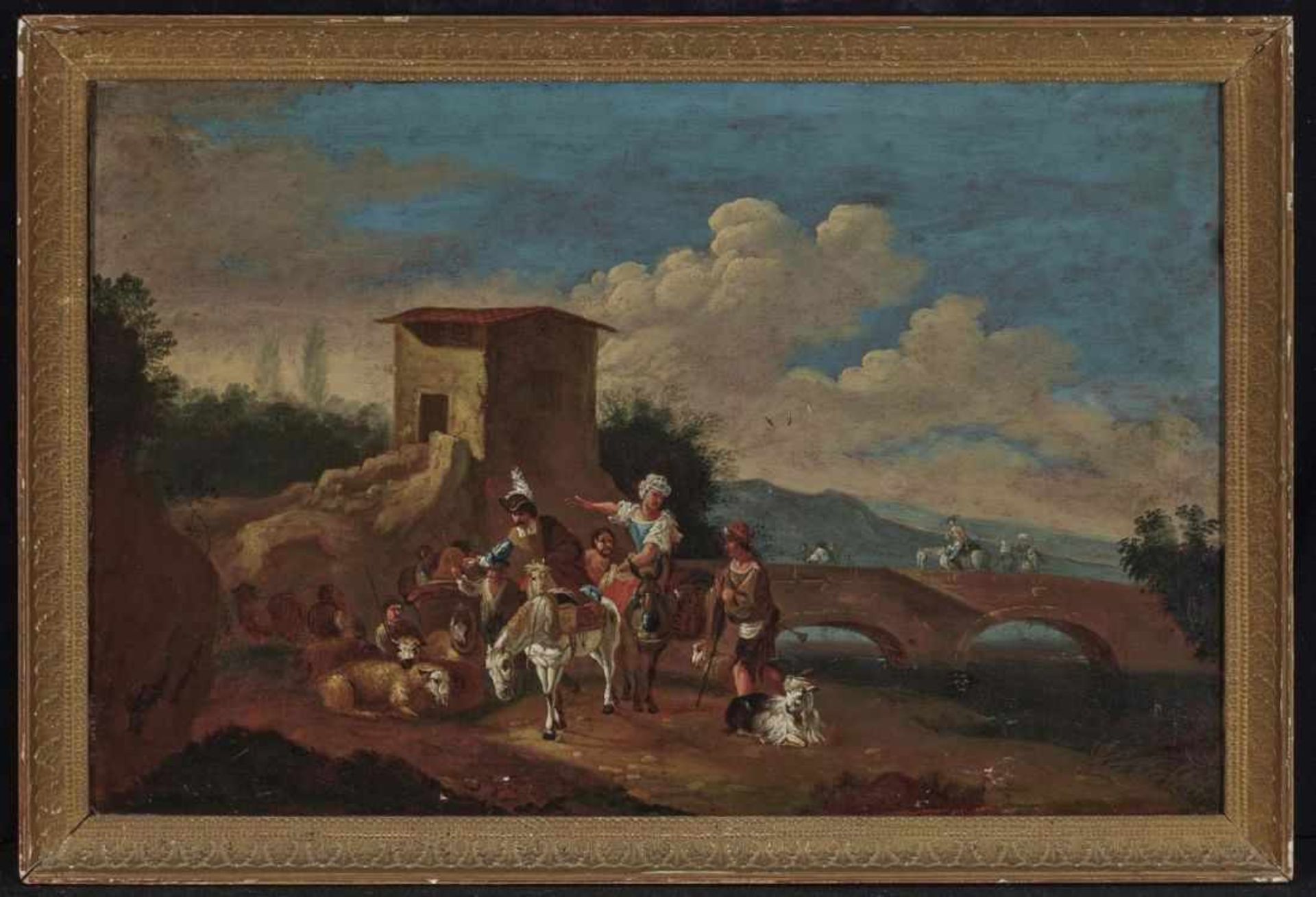 Unknown artist, 17th/18th centuryRiders and Farmers on the Riverbank Numbered verso ''N: 21:''. - Bild 2 aus 2