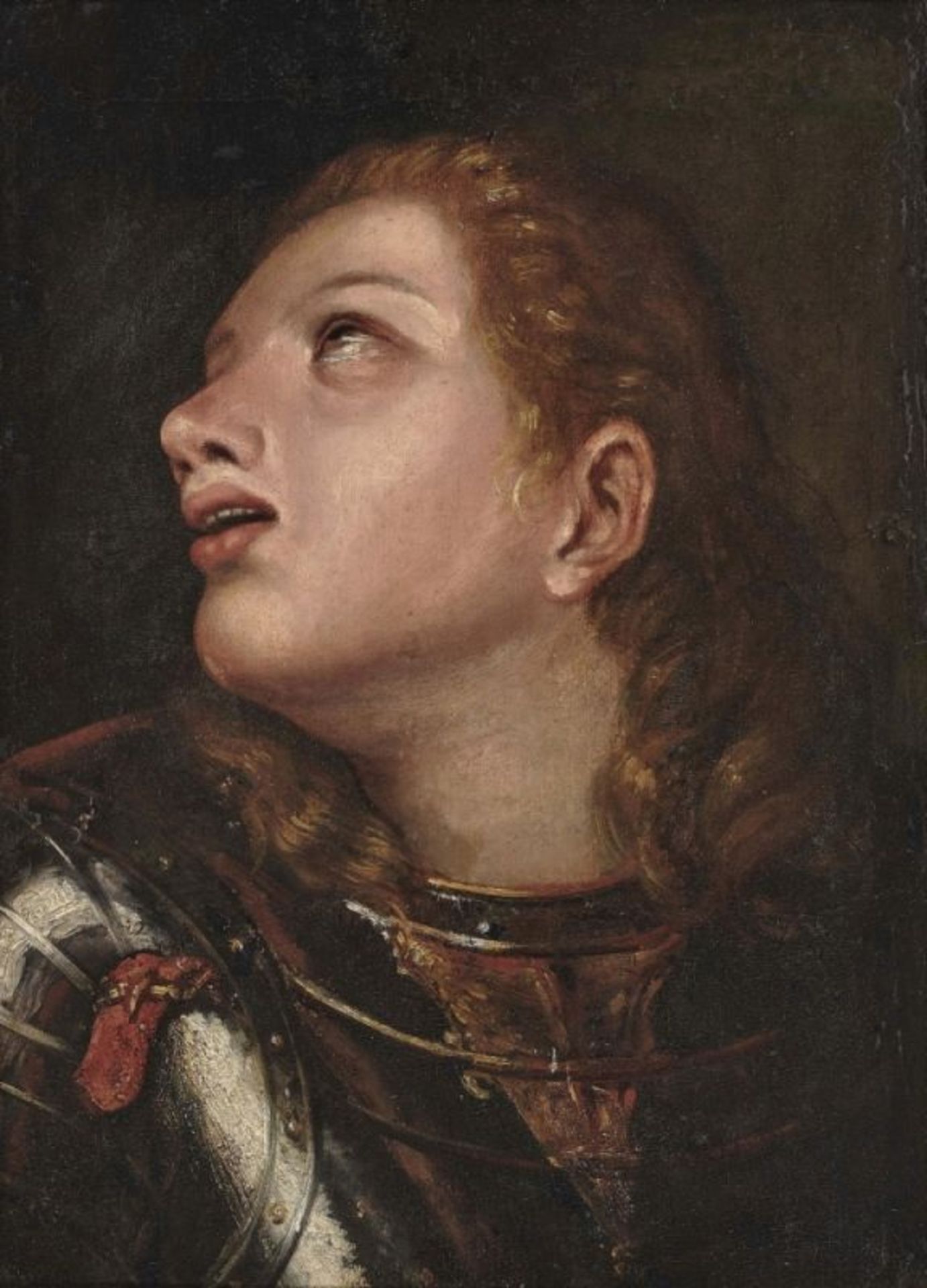 Italian School (?), 16th centuryA Young Man in Armour Oil on panel. 50.5 x 36.5 cm. Restored.