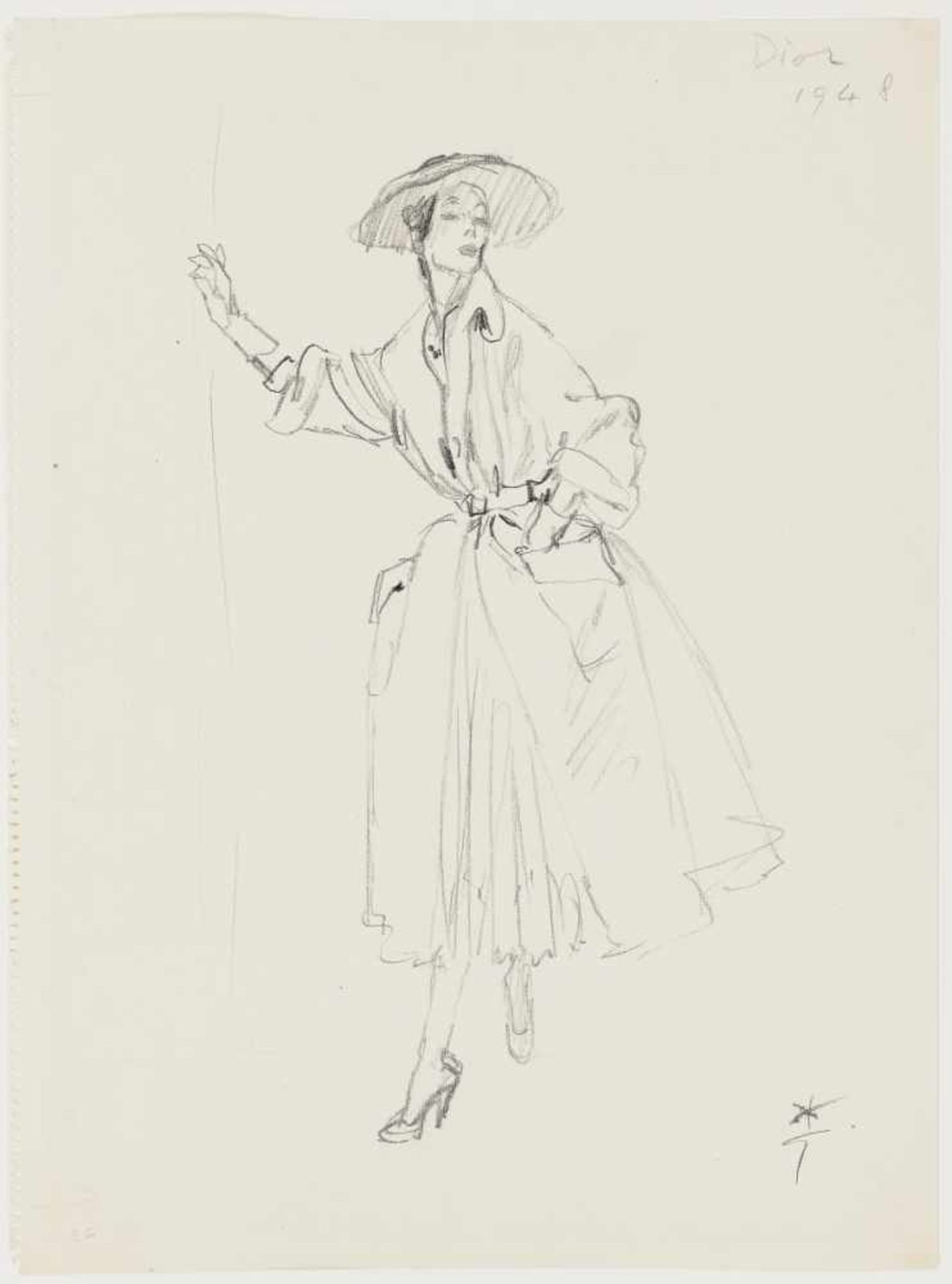 Gruau, René1909 Rome - 2004 Rome Fashion Illustration for Christian Dior. 1948 Signed lower right,