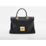 HandbagJil Sander, Hamburg Made 1988 - 1997 Dark blue embossed calf leather. Gold-tone metal