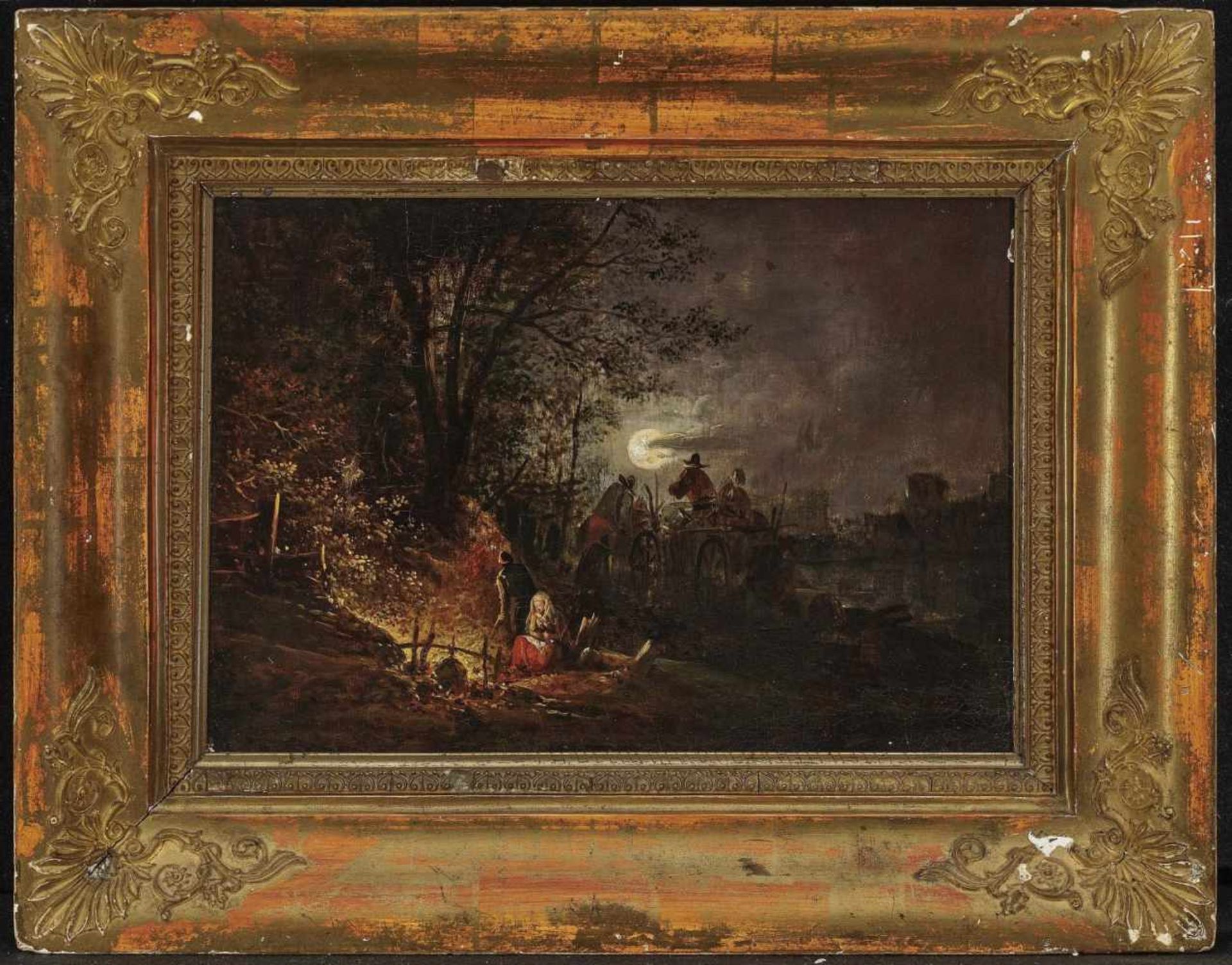 Dutch School (?) 17th centuryCamp Outside the City at Night Verso inscribed ''Petmeyer (?)''. Oil on - Bild 2 aus 2