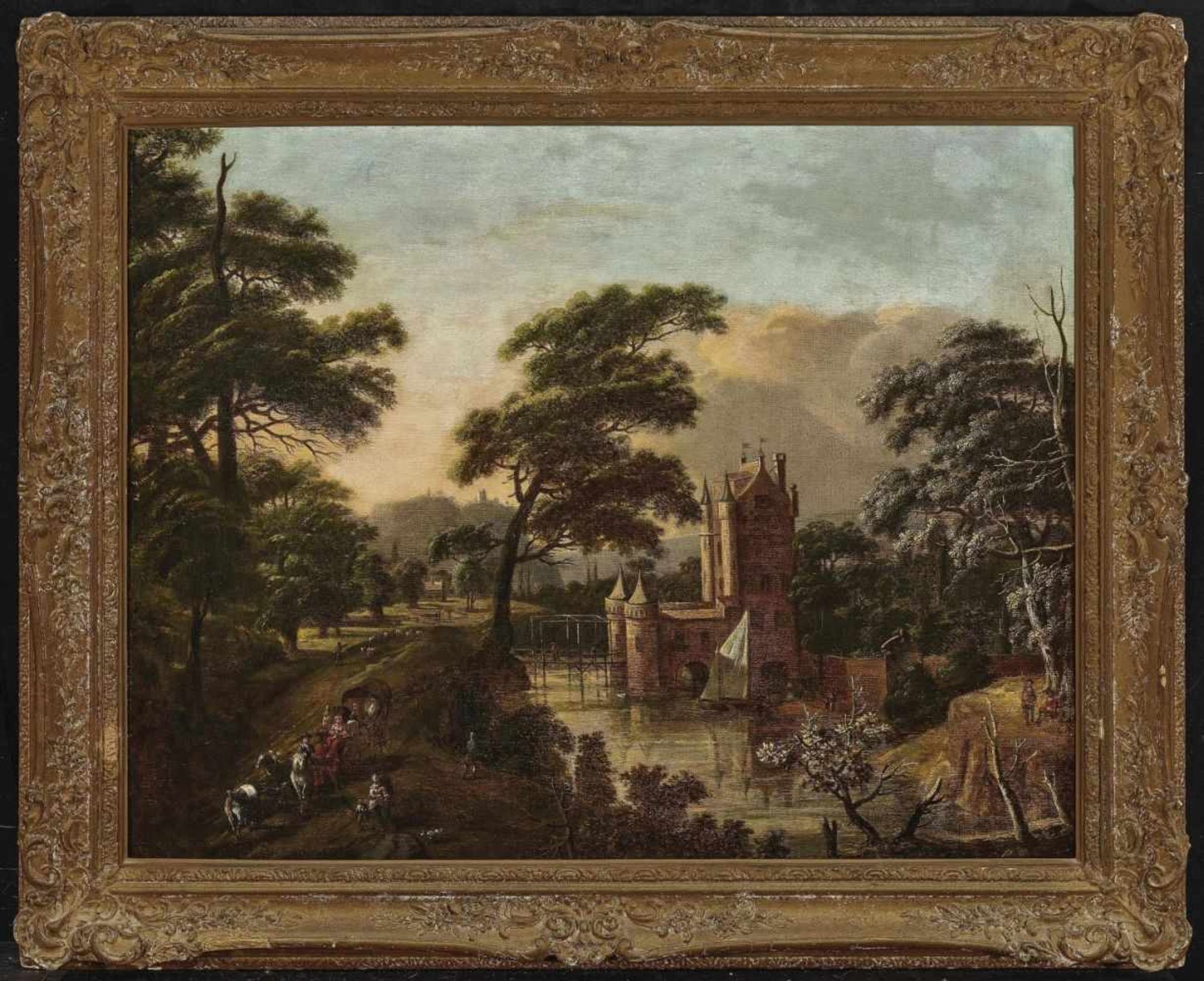 In the style of Drielenburgh, Willem vanForest Landscape with a Moated Castle and Figure Scenery Oil - Bild 2 aus 2