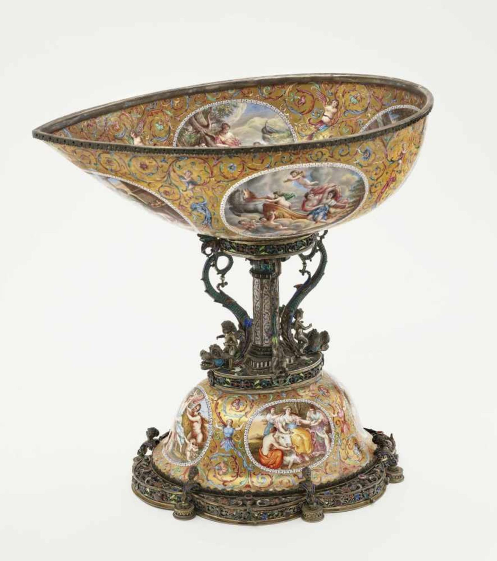 A Magnificent Viennese Enamel CentrepieceVienna, circa 1870, Hermann Böhm Copper with polychrome