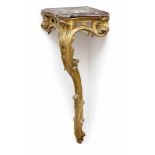 A Pair of Corner ConsolesProbably Franconia, 18th Century Giltwood. Marble top. Restored, additions,