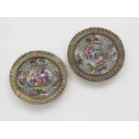 Two Saucers with Painted Enamel DecorationAugsburg, 1701 - 1705, Tobias Baur Silver, gold-plated.