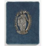 The Virgin Mary Surrounded by an AureolaSouth German, 18th Century Silver plaque mounted on blue