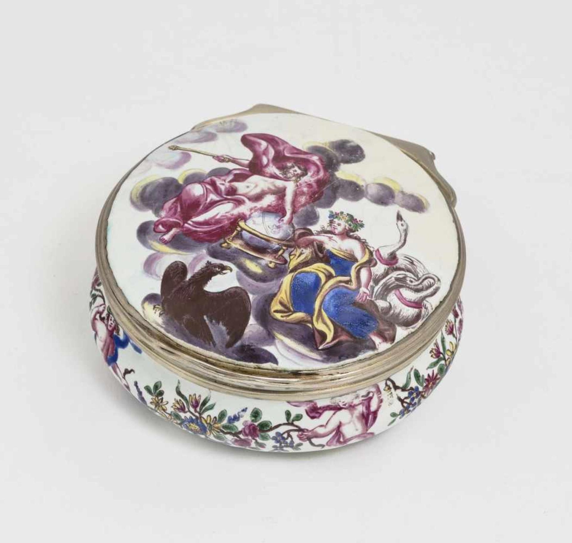 A Snuff BoxGerman (Augsburg), 18th Century Enamel on copper. Silver mount. The lid, monogrammed '' - Bild 2 aus 5