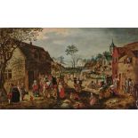 Attributed to Peeter Baltens, 1527/28 - Antwerp - 1584Village Fair Left (on the tree trunk),