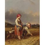 Johann Matthias Ranftl, 1804 - Vienna - 1854Second Harvest Two children with dog in harvested