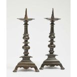A Pair of CandlesticksItaly, 17th Century Bronze, dark brown patina. Height 35 cm.Furnishings, Home,