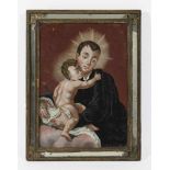 Saint Anthony of PaduaProbably Italy, early 19th Century Reverse glass painting. 31 x 24 cm.