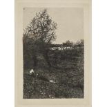 Wilhelm LeiblThe Big Tree - Meadow with Children - Oxen in a Harness Three etchings on handmade