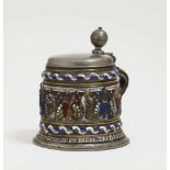 A Stoneware TankardCreussen, dated 1662 Brown, salt-glazed stoneware, embellished in enamels and