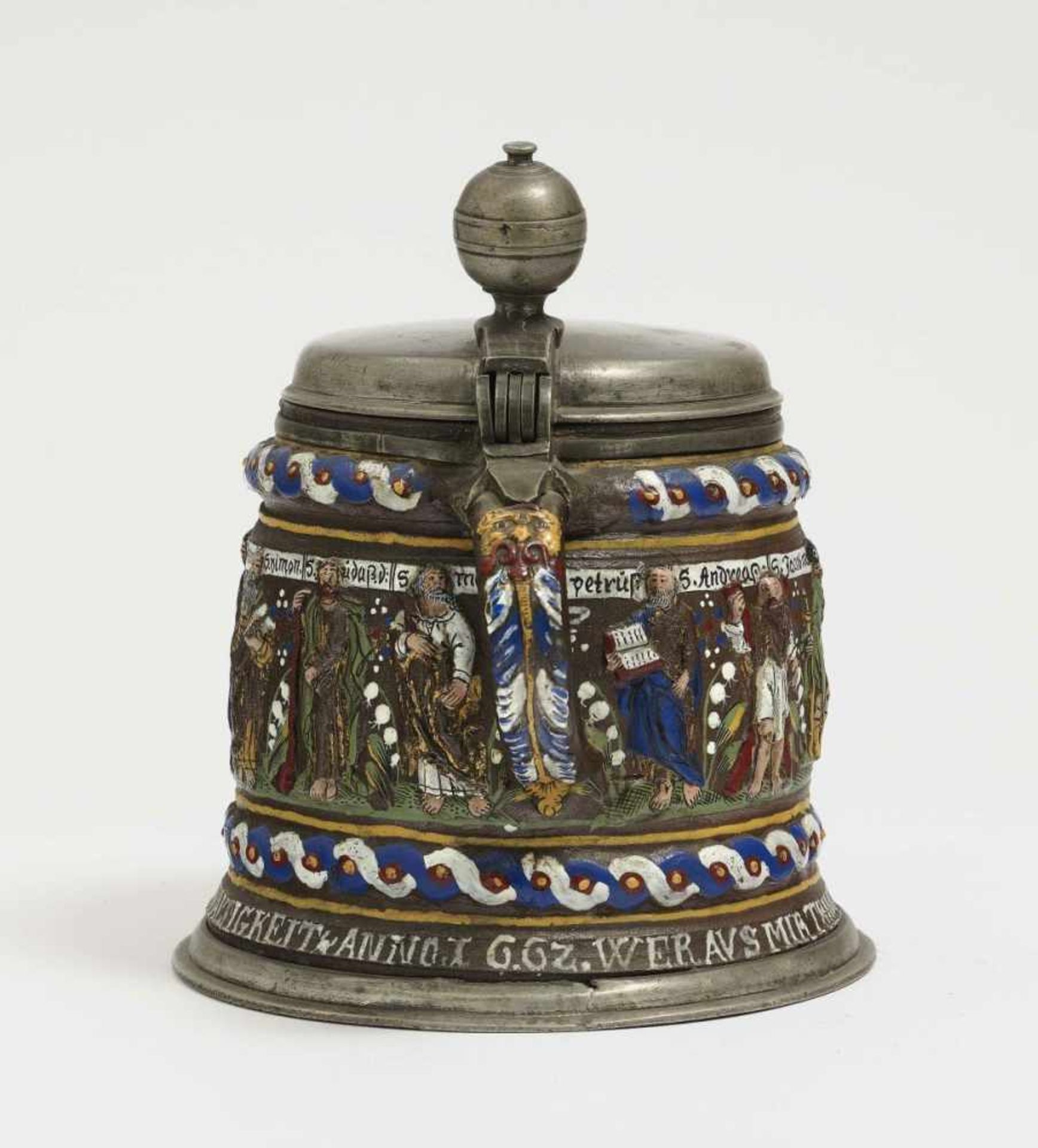 A Stoneware TankardCreussen, dated 1662 Brown, salt-glazed stoneware, embellished in enamels and - Bild 4 aus 4