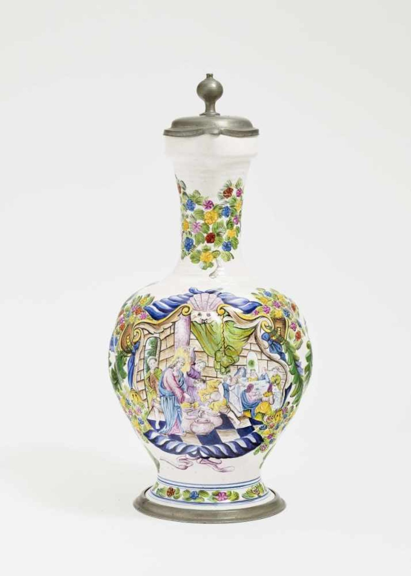 A Faience JugNuremberg, circa 1719- 1729, attributed to Justus Alexander Ernst Glüer Faience. Pewter