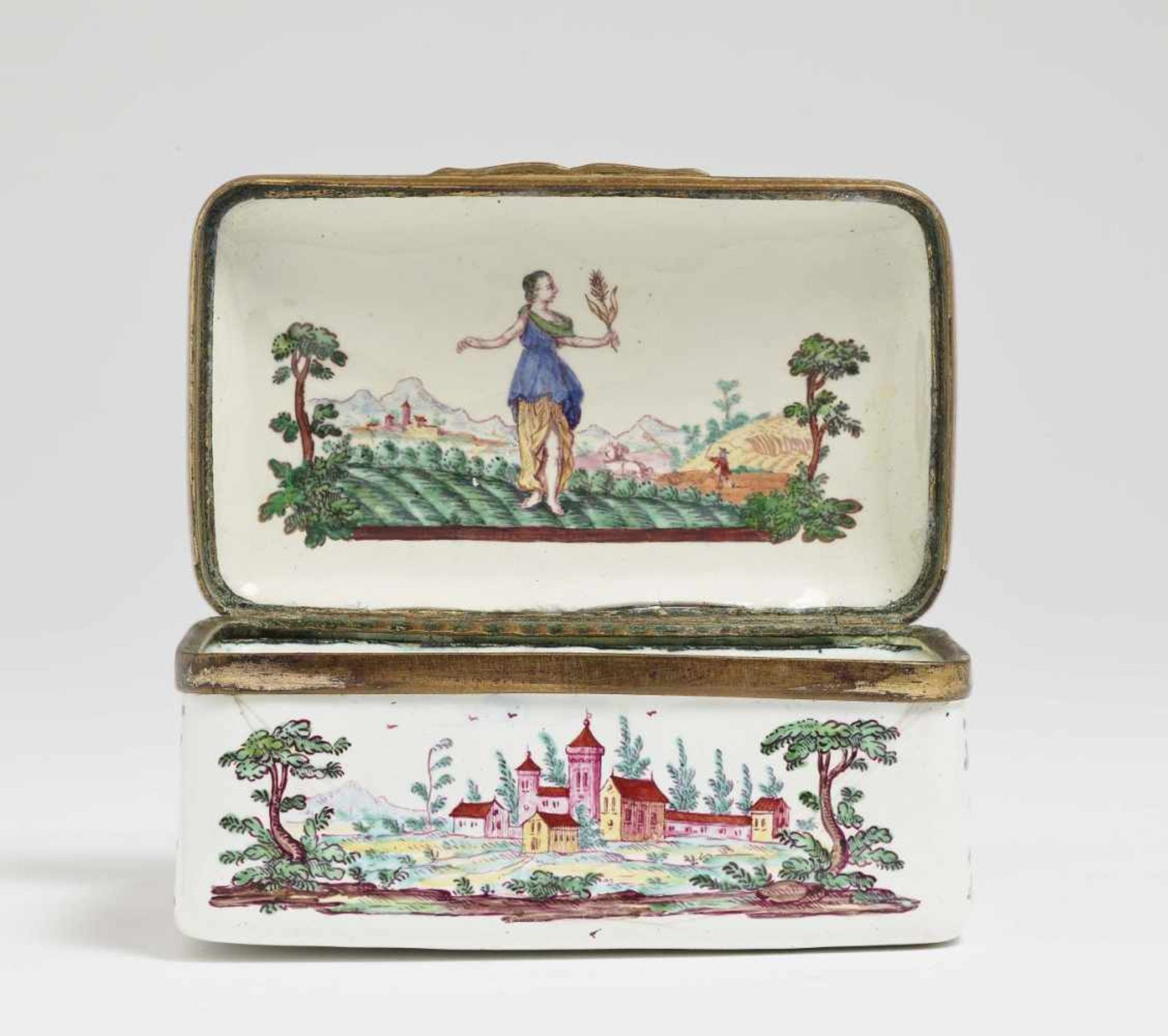 A Snuff BoxEllwangen, circa 1763, painting probably by Johann Andreas Bechdolff Enamel on copper.