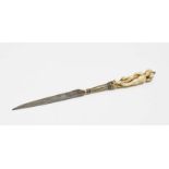 A Knife with Ivory HandleLate 17th Century Iron blade and shaft floral ornamented and partly gold-