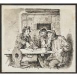 Hugo KauffmannThree Men Around a Tavern Table Signed lower centre and dated (18)79. Verso label ''