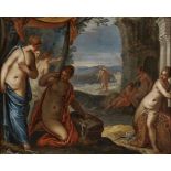 In the style of Hendrick van BalenDiana and Her Nymphs Bathing Verso attribution to Rottenhammer.