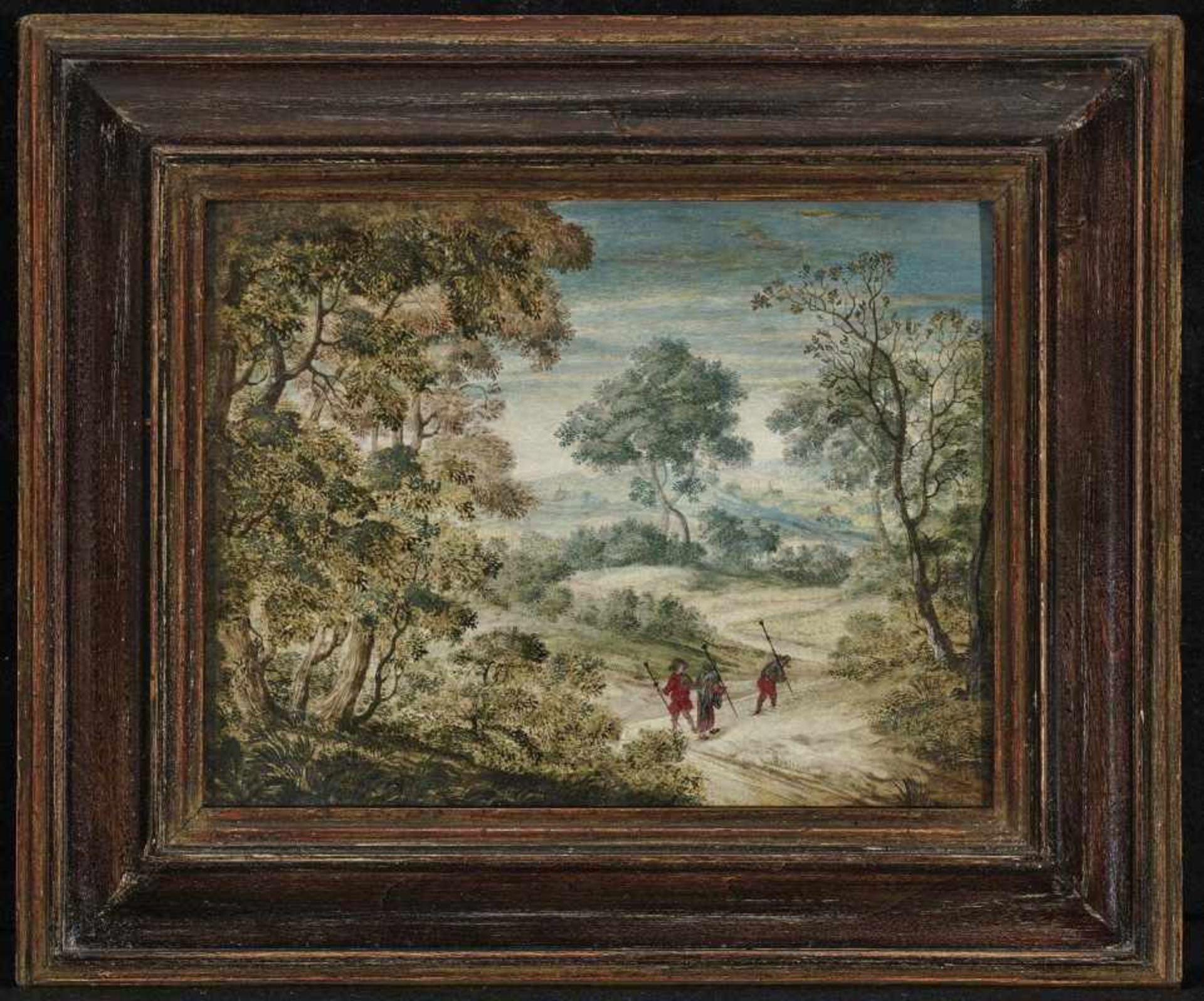 In the style of Coninxloo, Gillis vanExtensive Woodland Landscape with Travellers Gouache on - Bild 2 aus 2