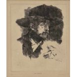 Wilhelm LeiblThe Smoker (Portrait of the Painter Horstig) Verso dedication from 1978. Etching on