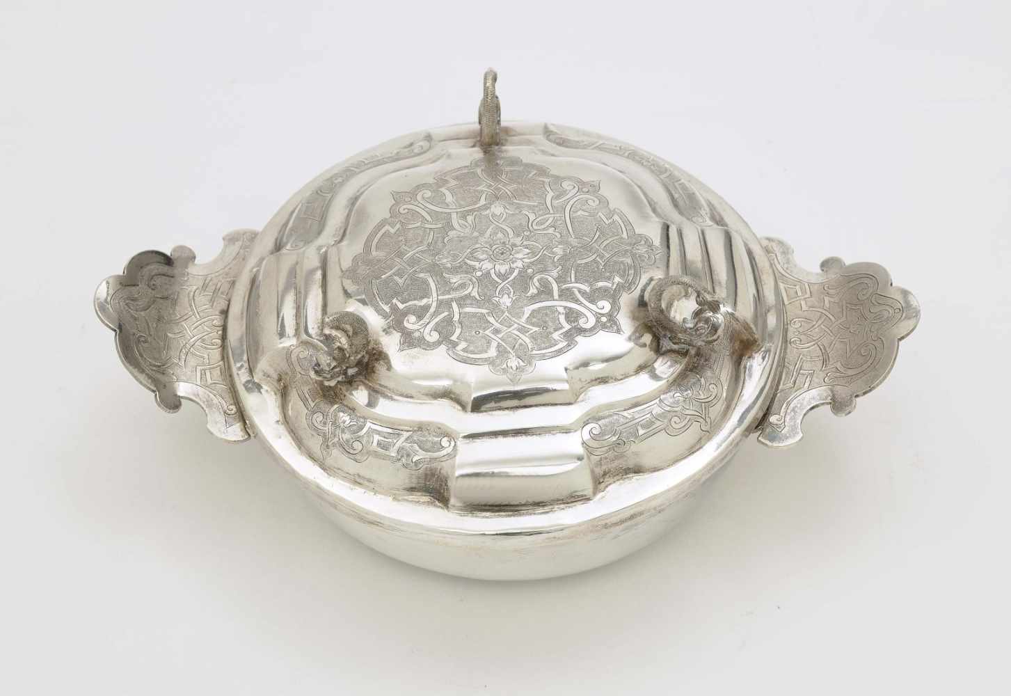 A Silver Ecuelle and CoverAugsburg, 1724 - 1728, Johann Wagenknecht Silver, gilt interior.