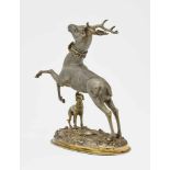 A Jumping Deer with Hunting Dog as a Drinking VesselHistoricism Silver, partly gold-plated,