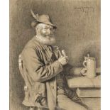 Eduard von GrütznerBearded Man Drinking Beer Signed lower right and dated (18)87. Verso customs