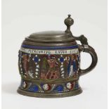 A Tankard ''Planetenkrug''Creussen, dated 1687 Salt-glazed stoneware decorated with colourful enamel