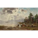 Josef Wopfner, 1843 Schwaz am Inn - 1927 MunichChiemsee Fisherman Hauling in the Nets The island