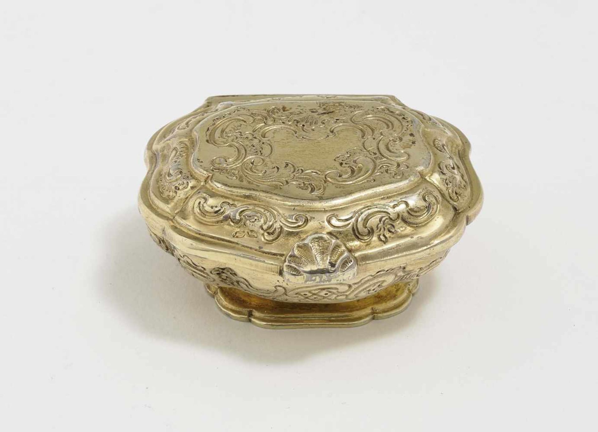 A Spice BoxMid-18th Century, master L. H (?) Silver, gold-plated. Engraved decoration. Hallmarked (