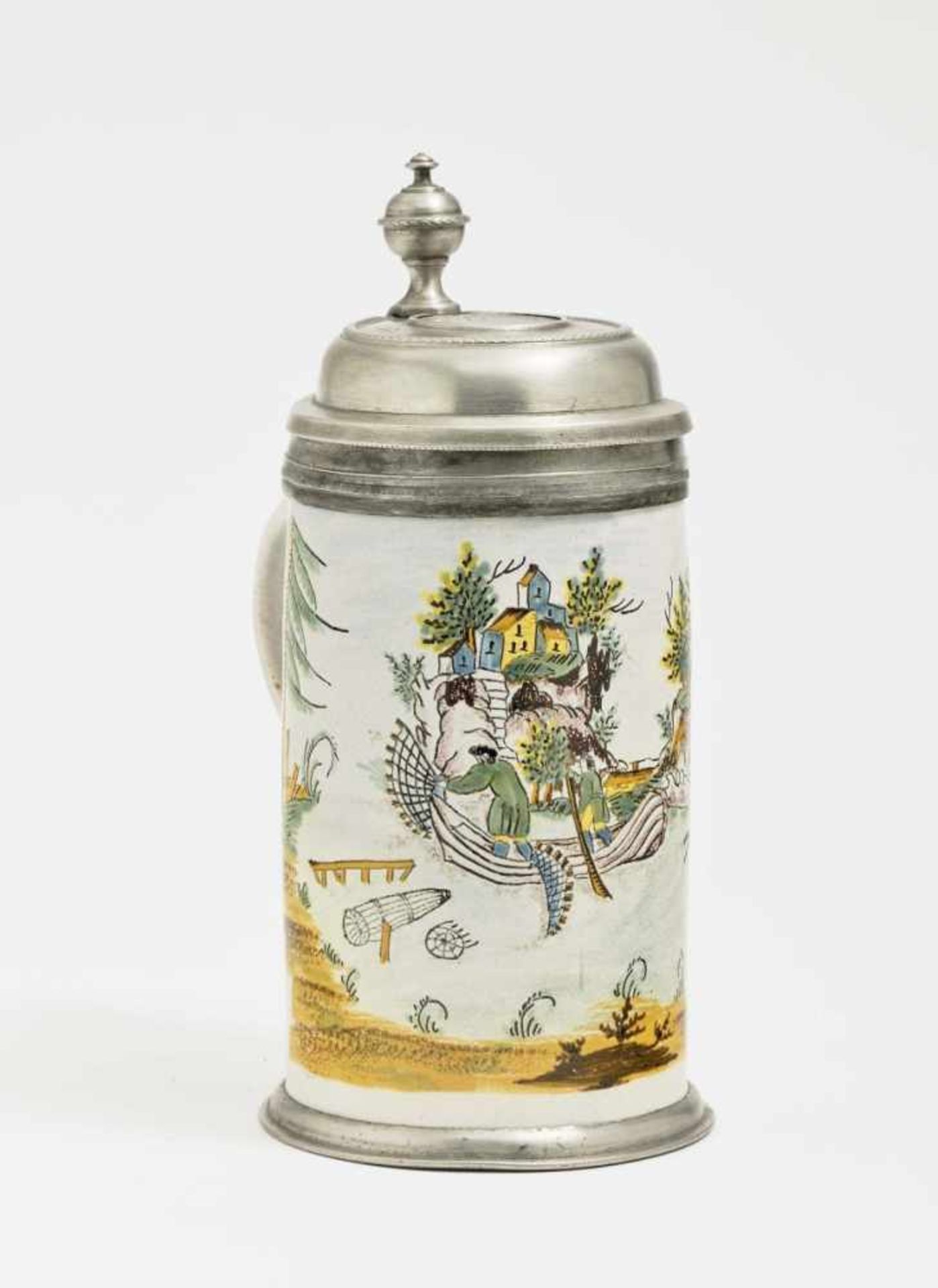 A Faience TankardCrailsheim, 2nd half of the 18th Century Faience. Pewter cover and base. - Bild 2 aus 2