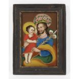 Saint JosephProbably South German, 19th Century Reverse glass painting. 19 x 14 cm. Framed.Saints,