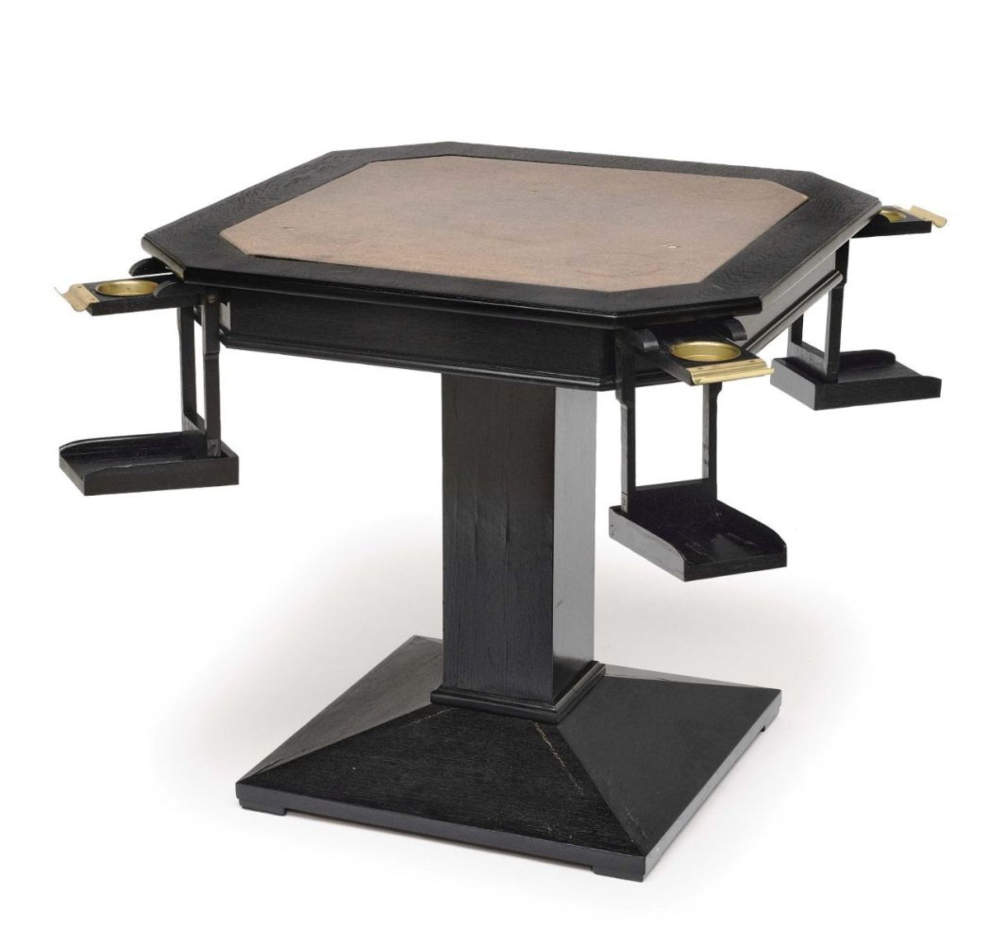 A games tableThonet, Vienna, 1905/1910 Oak, black stained. Brass inlays. Removable felt sheet, brass