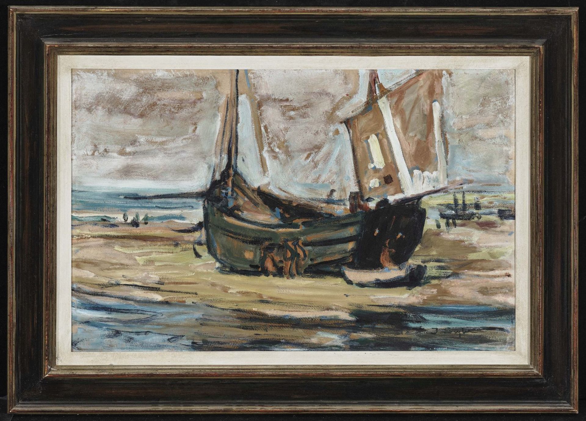 Seyler, JuliusBoat on the Beach at Low Tide Signed lower right. Titled on an adhesive label and - Bild 2 aus 2