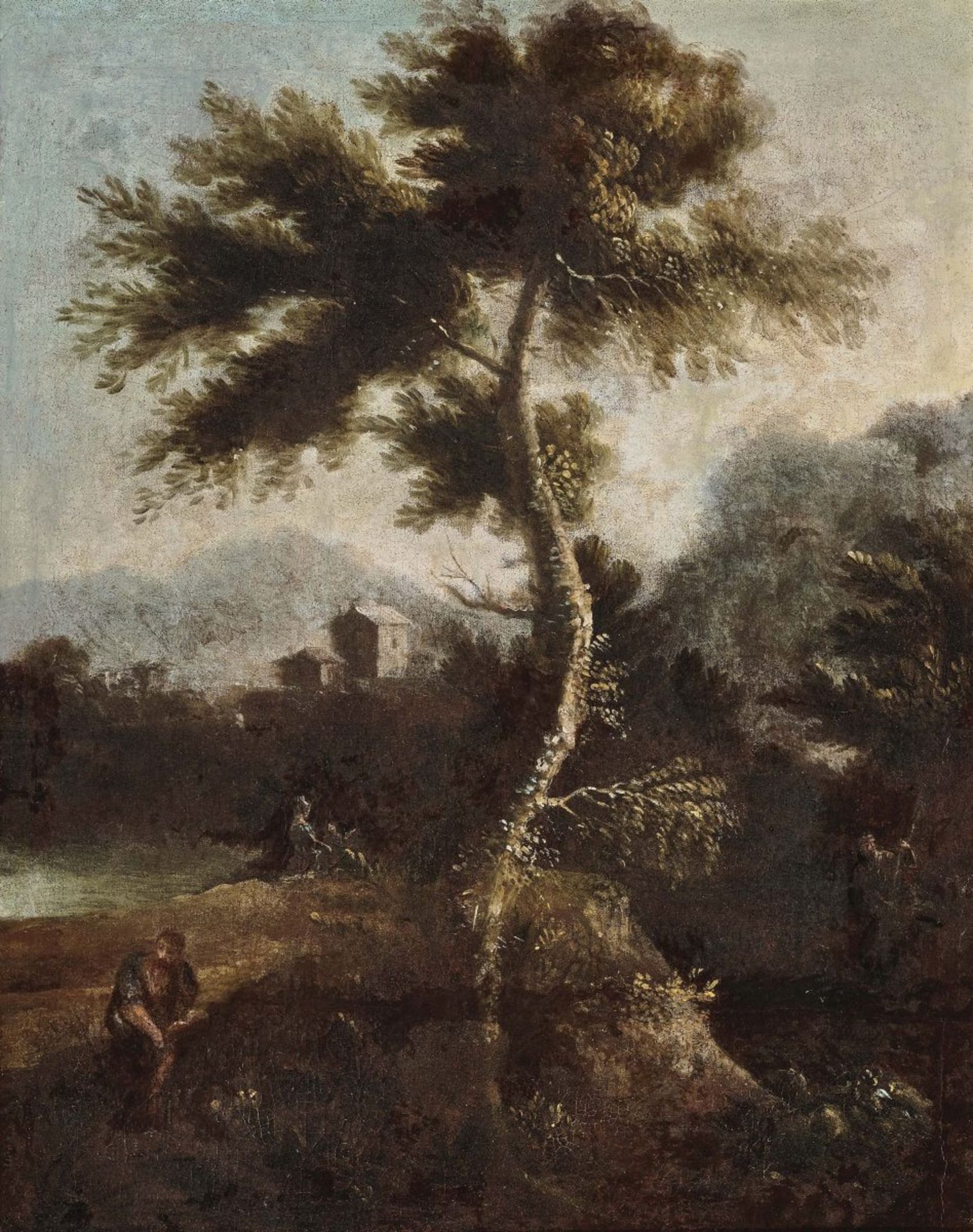 Italian School 17th centuryLandscape with Trees and Figure Scenery Oil on canvas. 63 x 50 cm.