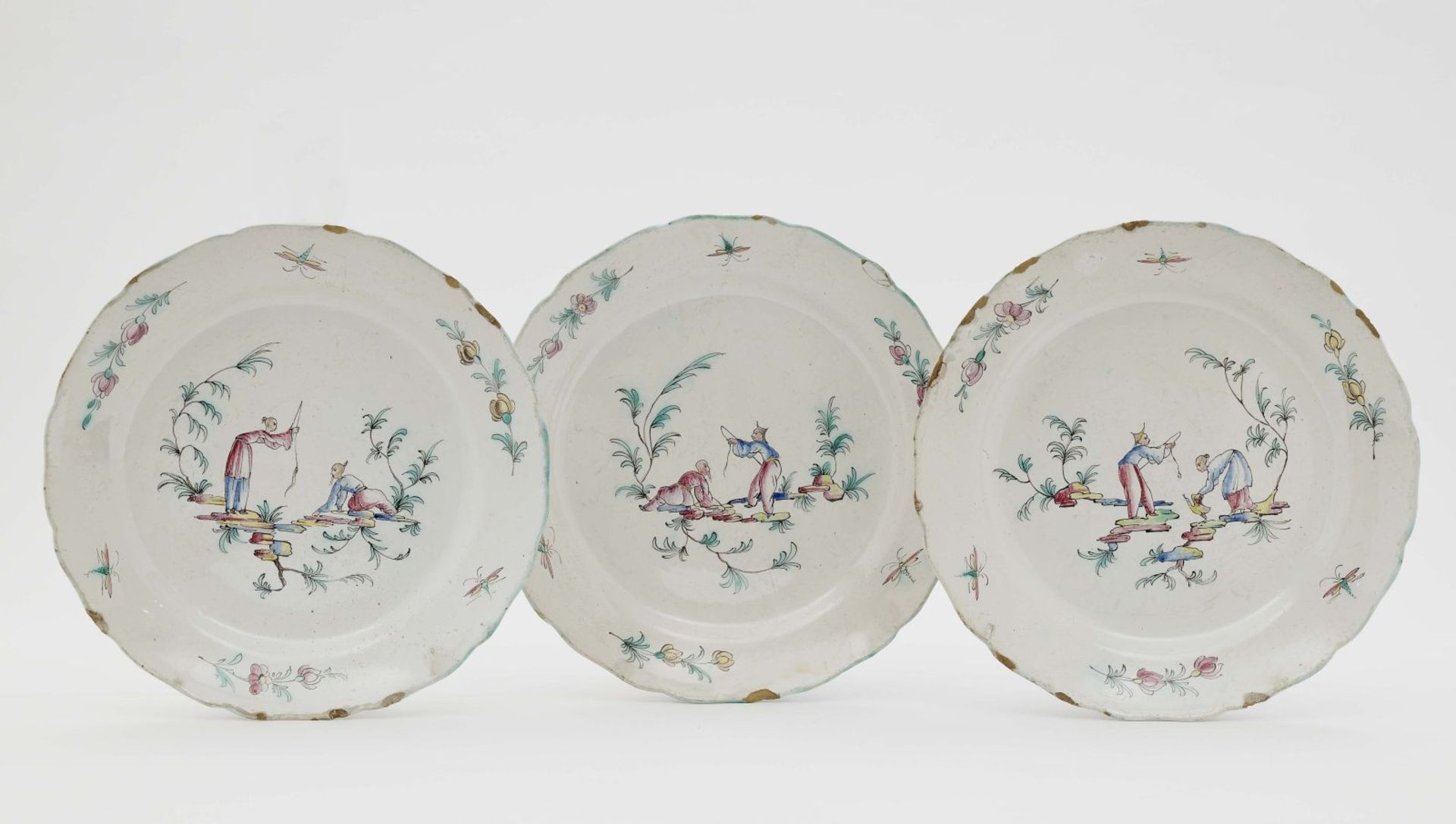 Ten platesMarseille, 2nd half of the 18th century, Veuve Perrin Faience. Marked VP (ligated).