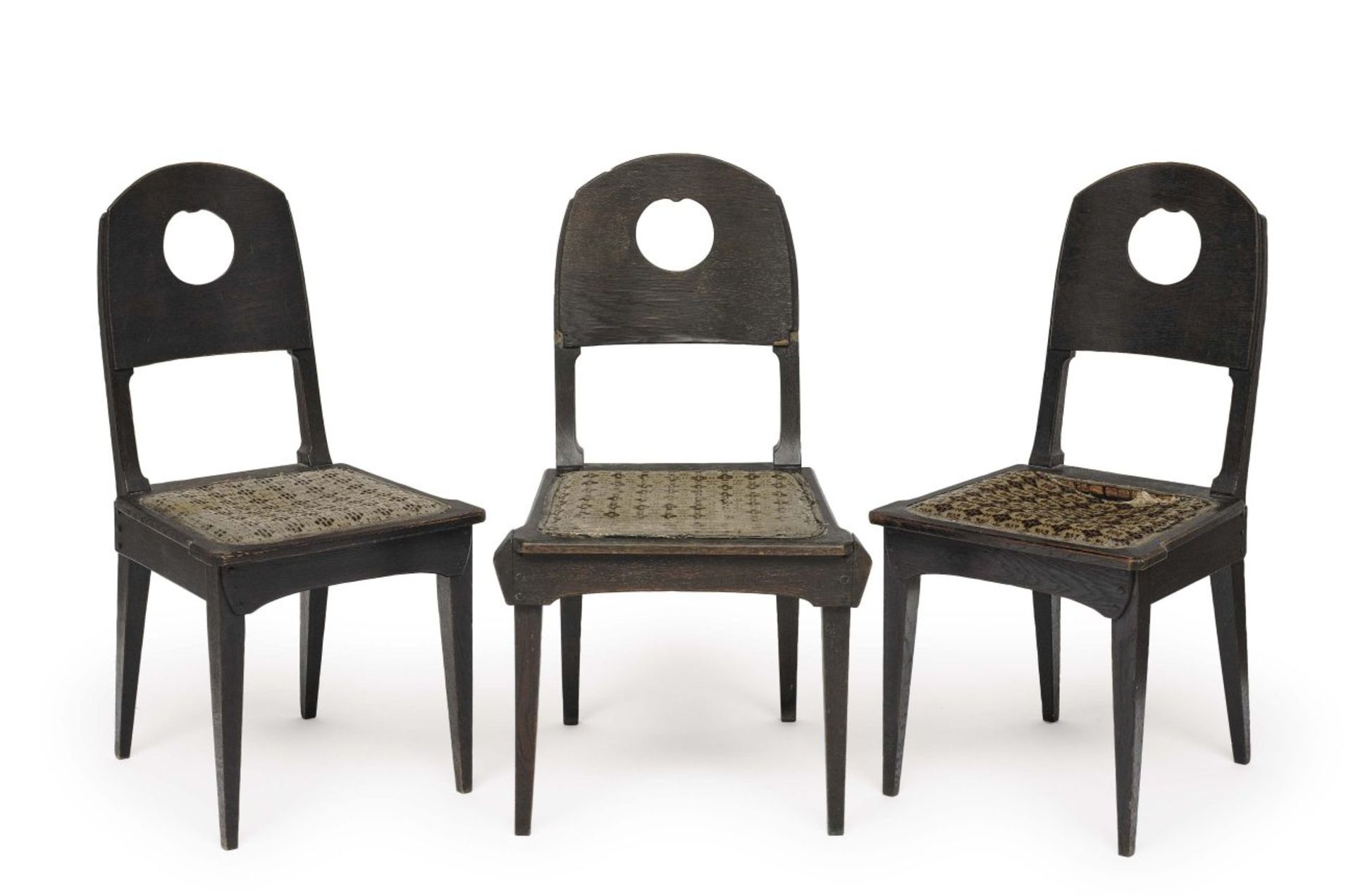 Three chairsRichard Riemerschmid, 1905, manufactured by Dresdener Werkstätten Oak, dark stained.