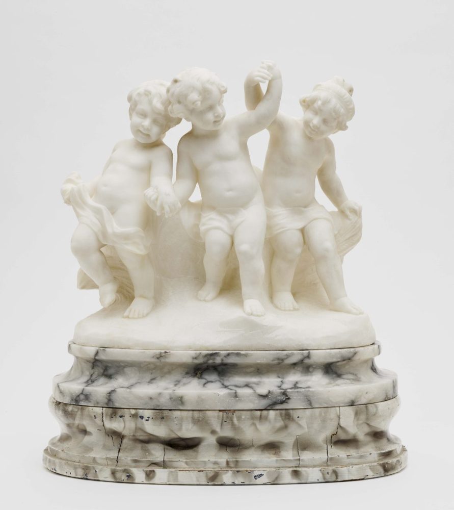 Children PlayingItaly, circa 1900/1920 Alabaster. Inscribed Balist....(engraved) on the side. One