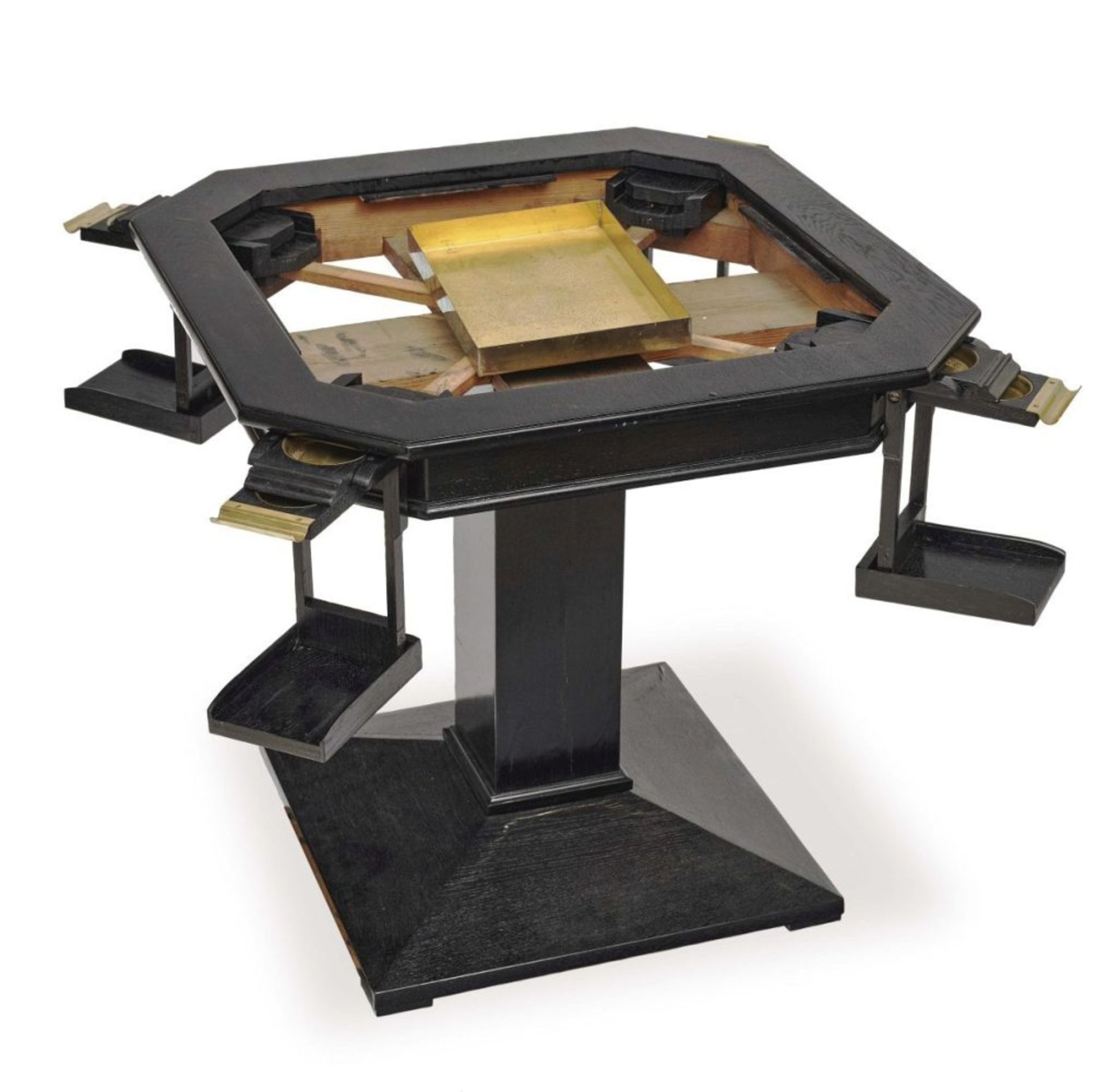 A games tableThonet, Vienna, 1905/1910 Oak, black stained. Brass inlays. Removable felt sheet, brass - Bild 2 aus 2