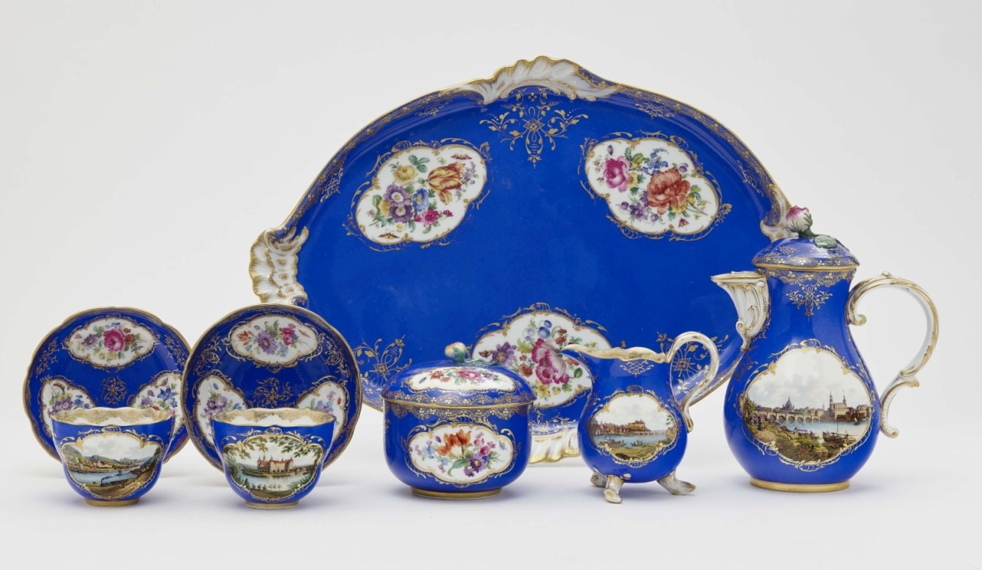 Tête à tête with Saxon views, eight piecesMeissen, 2nd half of the 19th century Porcelain.