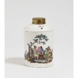 A tea caddyHöchst, circa 1775, painting attributed to Heinrich Usinger Porcelain. Underglaze blue