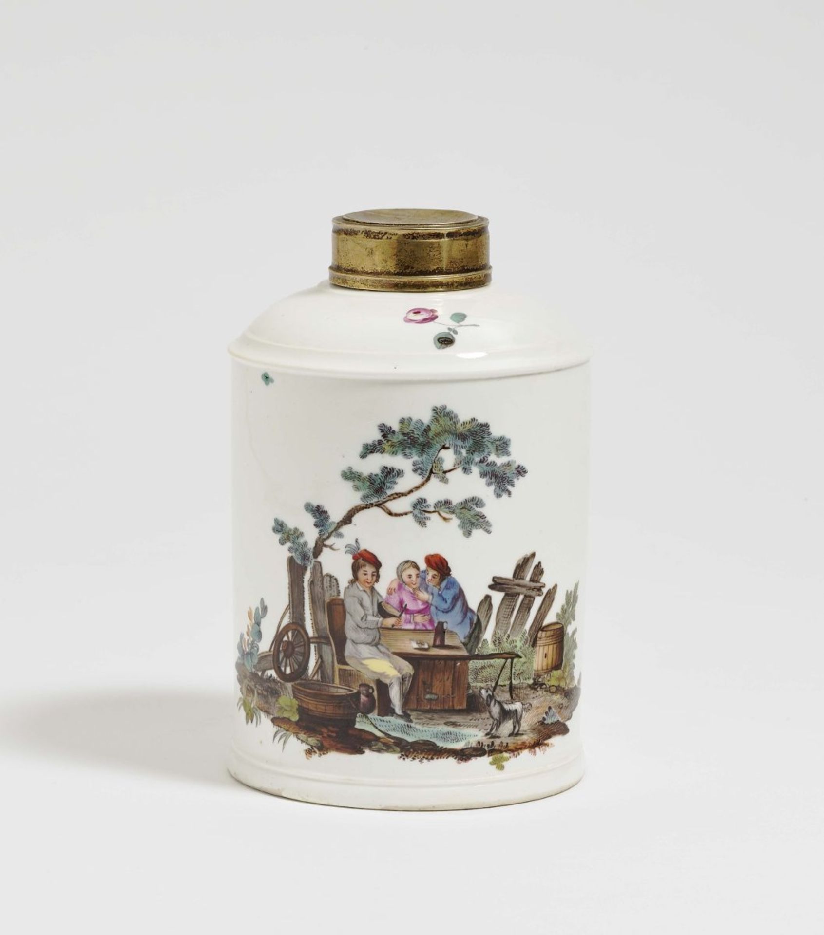 A tea caddyHöchst, circa 1775, painting attributed to Heinrich Usinger Porcelain. Underglaze blue