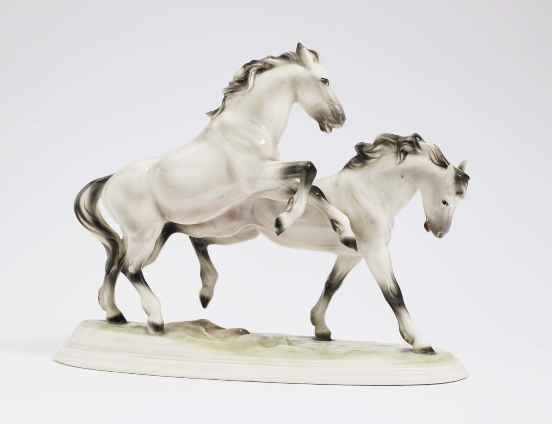 A group of horsesKeramos, Vienna, Rudolf Chocholka Ceramic, green-brown decorated. Stamped on the