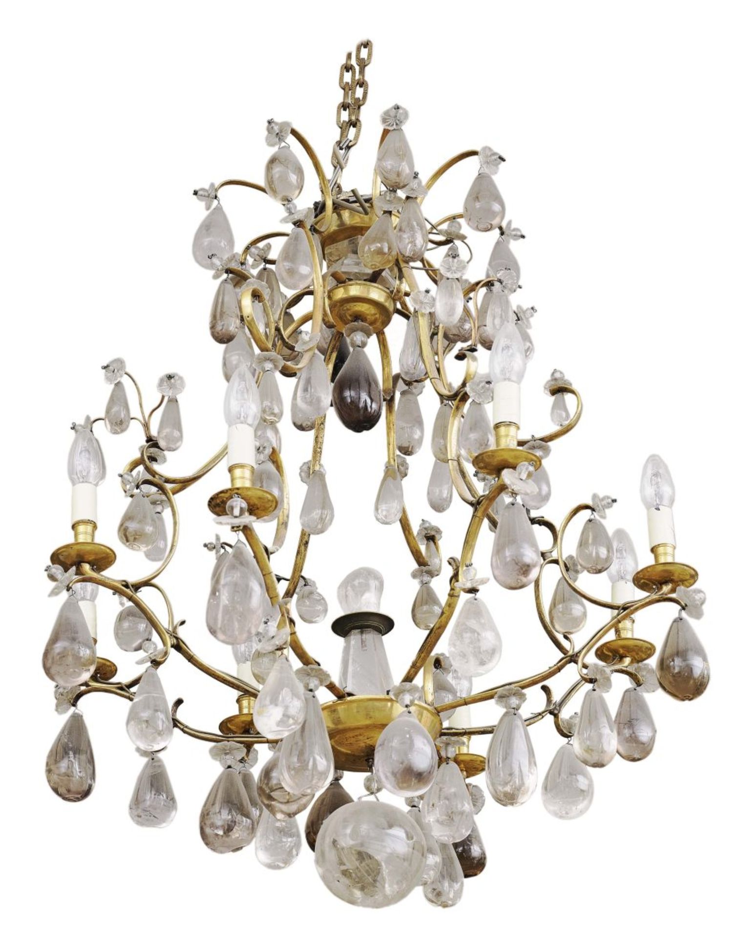 An 8-light chandelierProbably Sweden, circa 1700 Rock crystal. Bronze, gilt. Restored,