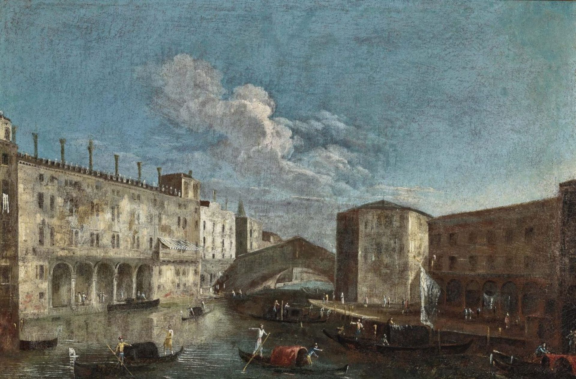 Follower of Bellotto, Bernardo ('Canaletto')Venice - The Rialto Bridge from the North Oil on canvas.