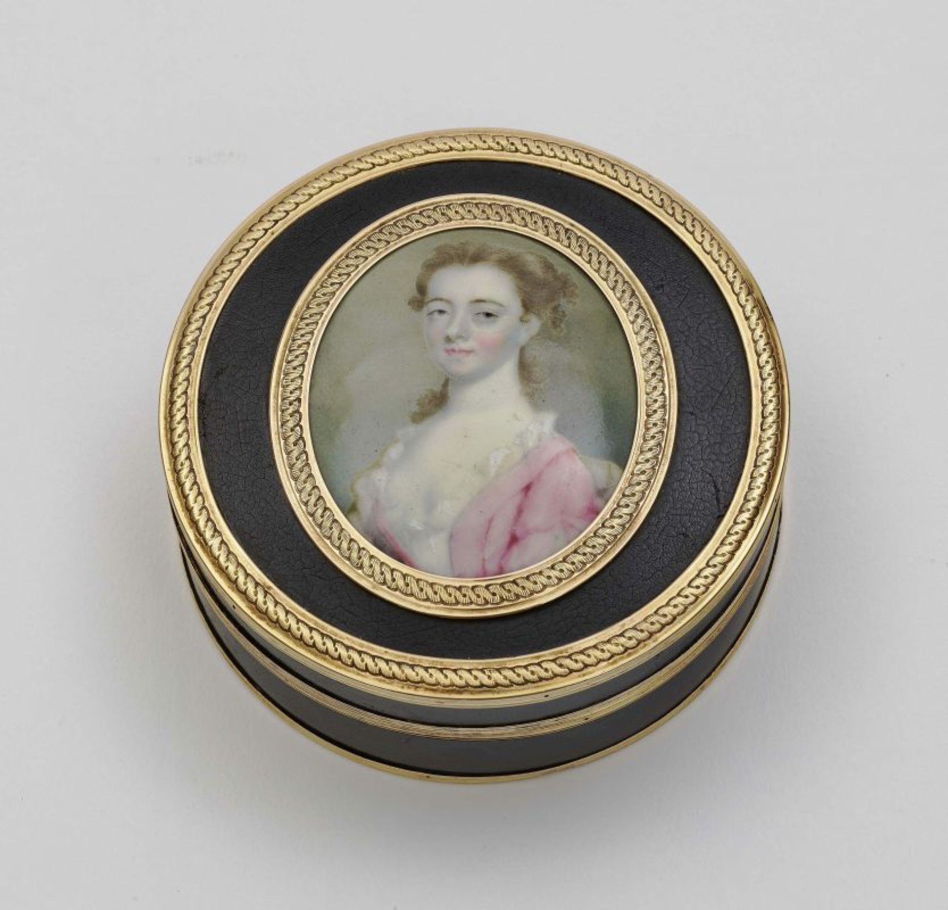 A lacquer box with portrait miniatureFrance circa 1760, portrait miniature attributed to Christian