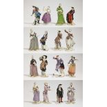 A complete set of 16 Commedia dell'Arte figurinesNymphenburg, model by F. A. Bustelli Porcelain.