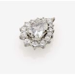 A Diamond Pendant18K white gold (750/-), tested. 1 pear-shaped, old-cut diamond of circa 1 carat,