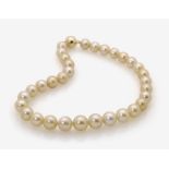 A South-Sea Cultured Pearl NecklaceClasp: 18K yellow gold (750/-), stamped. 32 gold-coloured South-